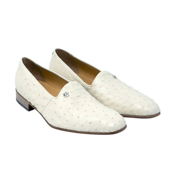 Mauri Sand-Stone Men's Shoes Winter White Ostrich Loafers 3034 (MA5102)-AmbrogioShoes