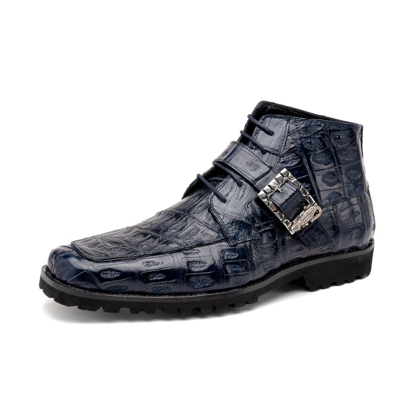Mauri 3238-1 Men's Shoes Wonder Blue Exotic Crocodile Strap Derby Boots (MA5580)-AmbrogioShoes