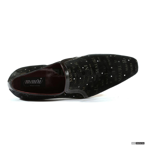 Mauri Shoes Italian Shoes Mens Velvet w/ Rhinestones Capo Tejus Black Loafers (MAS1403) (Special Price)-AmbrogioShoes